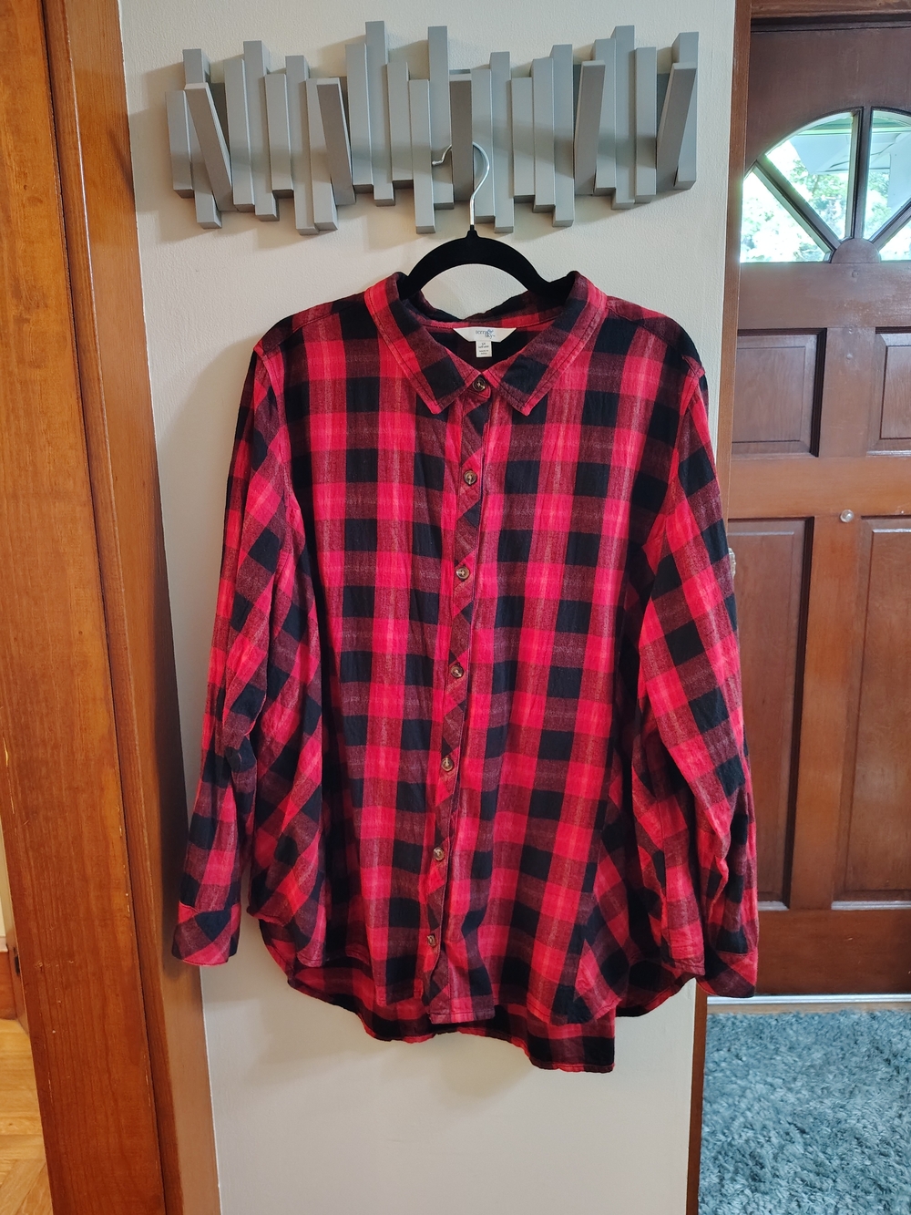 Red Black Plaid Button-Up Shirt